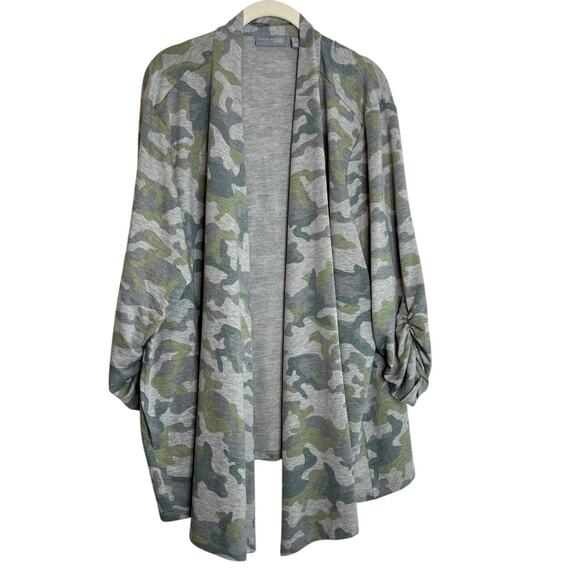 Susan Graver Lifestyle Womens Open Front Cardigan Size 3XP Gray Camo Jersey Knit - Picture 1 of 6
